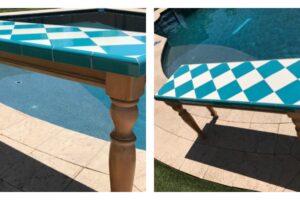 Tutorial: How to Tile a Table | blowingawayoutwest.com - How to tile a table top, and tips on designing your table with tile cuts. #tiletabletop #diytile #howtotile#tiledtable