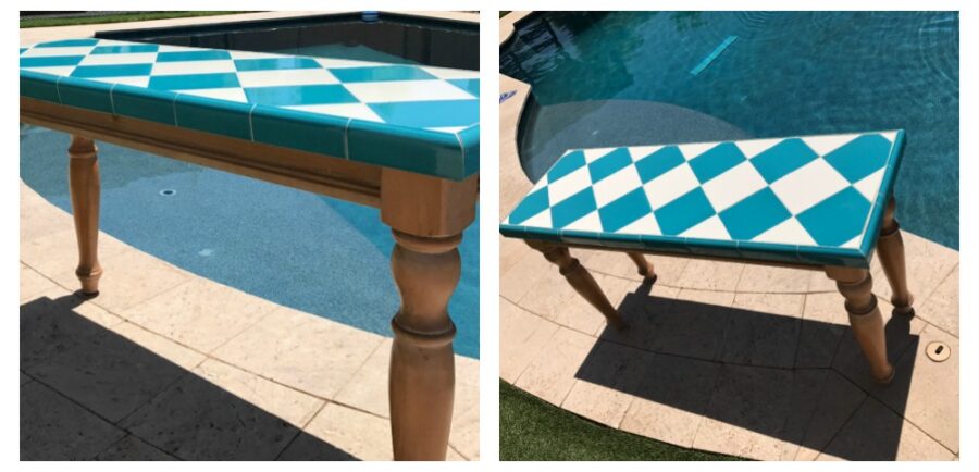 Tutorial: How to Tile a Table | blowingawayoutwest.com - How to tile a table top, and tips on designing your table with tile cuts. #tiletabletop #diytile #howtotile#tiledtable