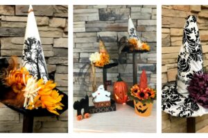The Best Witch Hat Tutorial| blowingawayoutwest.com - The complete tutorial to make beautiful Witch Hat Decorations using fabric, paper and silk flowers. papercrafts #halloweenpapercraft #halloweenwitchhats#witchhats #witch #halloween #halloweendecor #halloweencraft