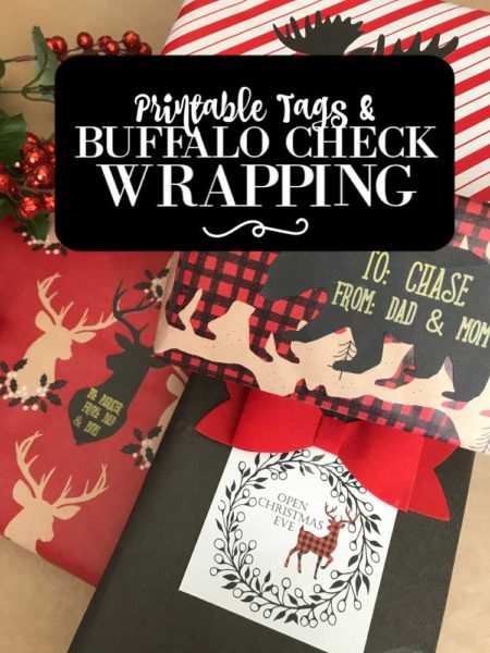 Buffalo Check Gift Wrapping Ideas: Free reindeer printable gift tags | blowingawayoutwest.com - Easy Cricut project to make customized tags. #christmasprintable #freechristmasgifttags #christmaswrapping #buffalocheckchristmas #customgifttags