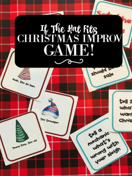 Christmas Group Improv Game | blowingawayoutwest.com - "If the Hat Fits," the hilarious game of Christmas Improv #christmasgamesforparties #christmasprintablegames #christmasgames #freechristmasprintable #christmasgroupgames #christmasgamesforfamilies #12daysofChristmas