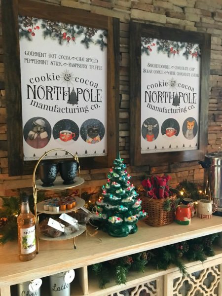 North Pole Hot Cocoa Bar | blowingawayoutwest.com - Hot chocolate bar inspiration, and complete set of printables from the North Pole Cocoa & Cookie Mfg. Co. posters and gift tags #hotcocoabar #hotcocoabarparty #hotchocolatebar #hotchocolatebarwedding #hotcocoabarwedding #northpolehotcocoa #12daysofchristmas #christmasparty