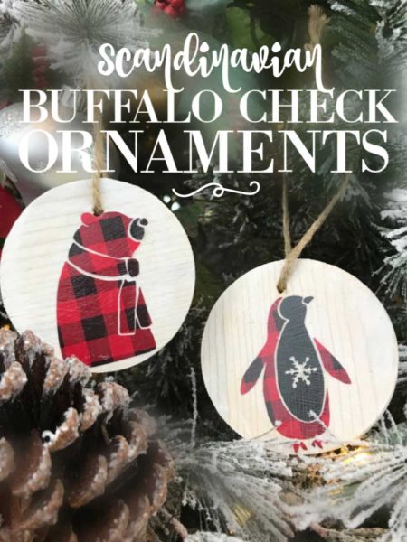 Scandinavian Wood Ornaments : Buffalo Check Ornaments | blowingawayoutwest.com - DIY Buffalo check and wooden Scandinavian Woodland Friends Christmas Tree Ornaments #scandinavianchristmas #christmascraft #buffalocheckchristmastree #buffalocheckchristmas #buffalocheckdiy #diyornaments #12daysofChristmas