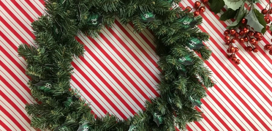Christmas Advent Calendar Wreath | blowingawayoutwest.com - DIY Christmas Advent Calendar Wreath with Free Project Printables #adventcalendar #christmaswreath #adventcalendarwreath #freechristmasprintable #diywreath #12daysofChristmas