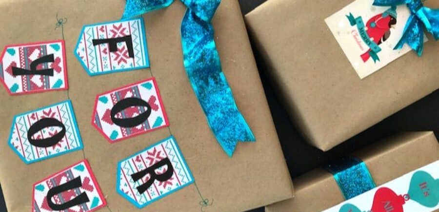 Cheeky Retro Christmas Wrapping Ideas and Wrapping Hacks | blowingawayoutwest.com - Christmas Wrapping Ideas and Hacks with Free Printable Tags #christmaswrappingideas #christmaswrapping #christmasgiftwrap#christmasretro#christmascheeky #freechristmastags #freechristmasprintables #12daysofChristmas #deckthehome #deckthehomebloghop #wrappinghacks #giftwrappinghacks
