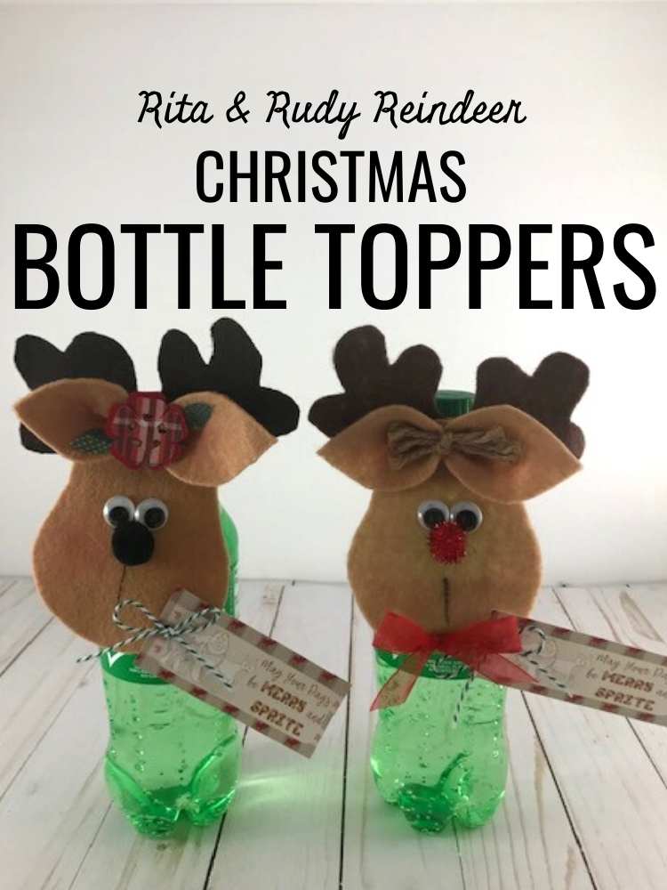 Christmas Bottle Toppers. Make these cute Rudy & Rita Reindeer Christmas Soda Bottle Toppers as gifts for your kids to give away.  | craftingismytherapy.com -  #christmasdiy #christmasdiydecor #christmasroundup #christmasideas #christmasbottletoppers #christmascraft #dollarstorechristmas #DIYchristmas #diykidscraft #kidscraft #christmaskidscraft #christmascraft #christmasgift
